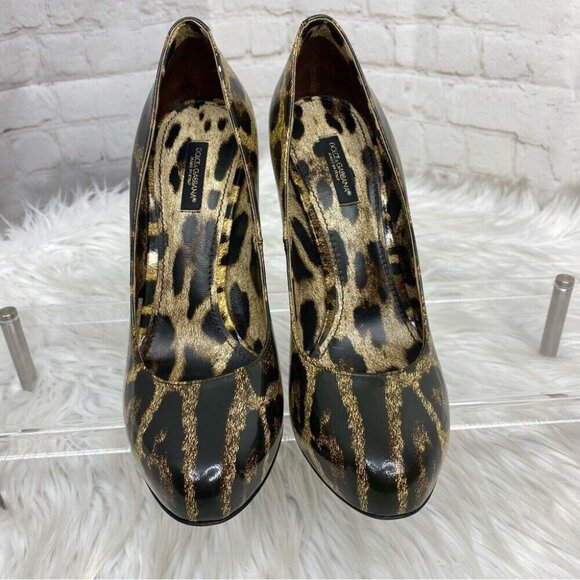 Dolce & Gabbana Women’s Patent Leather Animal Leopard Print Pumps EU 38 - Picture 5 of 16